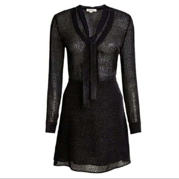 L'AGENCE Alesia Flocked Tie Neck Dress in Navy - Picture 12 of 12